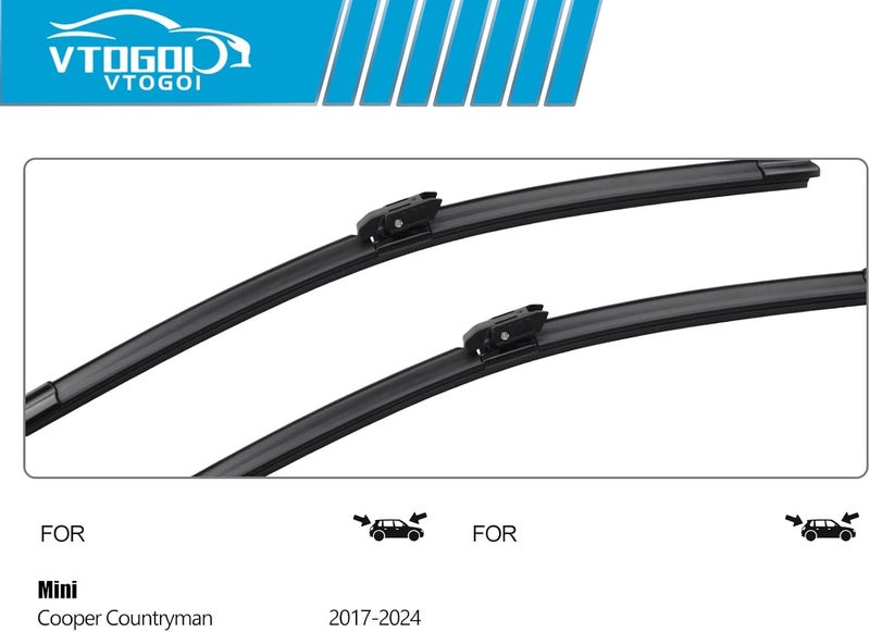 VTOGOI Windshield Wiper Blades Replacement for 2017-2023 Mini Cooper Countryman,Original Factory Quality Front Rear Wipers Blade Set for My Car -23"+21"+10"(Pack of 3) - Image 3