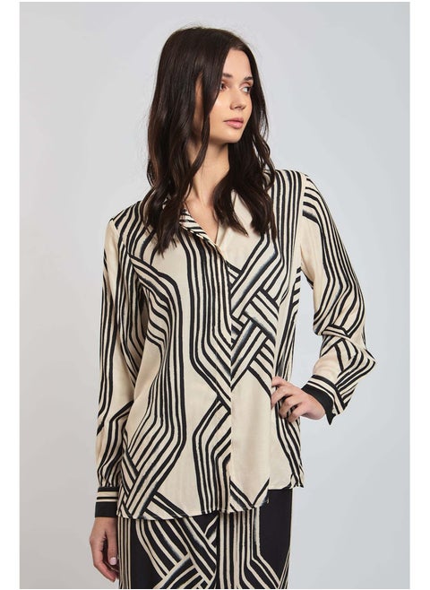 Fancy All Over Printed Blouse With Long Sleeves