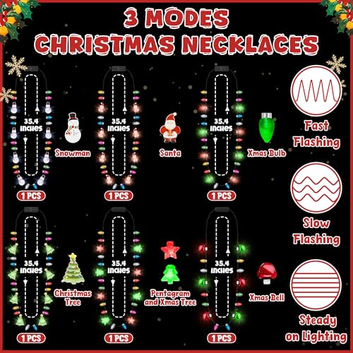 Traplace 6PCS Light Up Christmas Necklaces 3 Glow Modes Multicolor Xmas Accessories Santa Claus Snowman Designs Christmas Necklace Wearable Party Favors for Xmas Theme Party Supplies Ugly Sweater Decor - Image 5