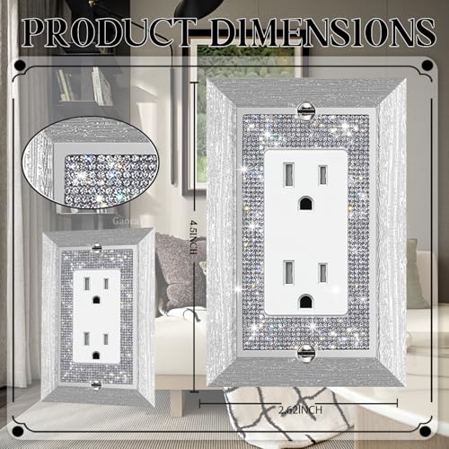 Gaocai 1 Pcs Shiny Rhinestones Wall Plates Imitation Wood Grain Light Switch Cover Decorative Outlet Cover Single Toggle Switch Plates And Outlet Covers - Image 2