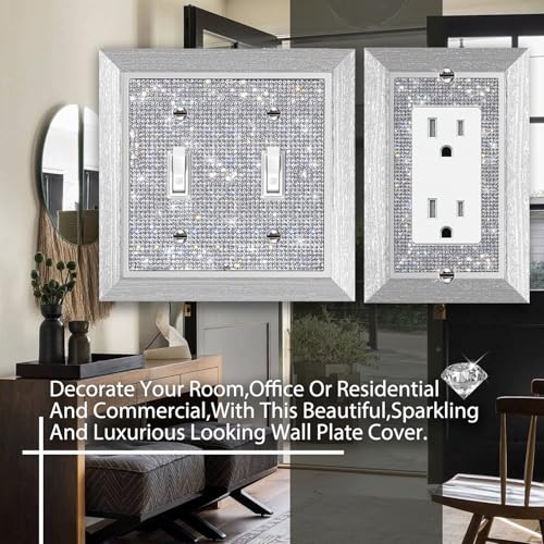 Gaocai 1 Pcs Shiny Rhinestones Wall Plates Imitation Wood Grain Light Switch Cover Decorative Outlet Cover Single Toggle Switch Plates And Outlet Covers - Image 5