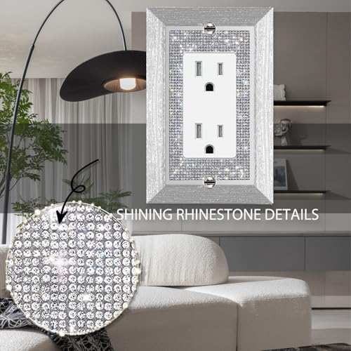 Gaocai 1 Pcs Shiny Rhinestones Wall Plates Imitation Wood Grain Light Switch Cover Decorative Outlet Cover Single Toggle Switch Plates And Outlet Covers - Image 3