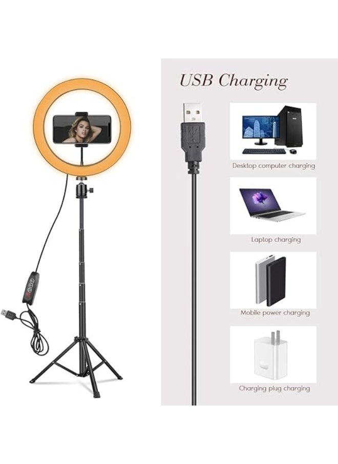 Generic Adjustable Tripod Phone Holder with Ring Light – 3 Light Modes and 10 Brightness Levels for Selfies and YouTube Videos – Black  - Image 1