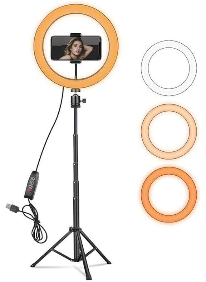 Generic Adjustable Tripod Phone Holder with Ring Light – 3 Light Modes and 10 Brightness Levels for Selfies and YouTube Videos – Black  - Image 3