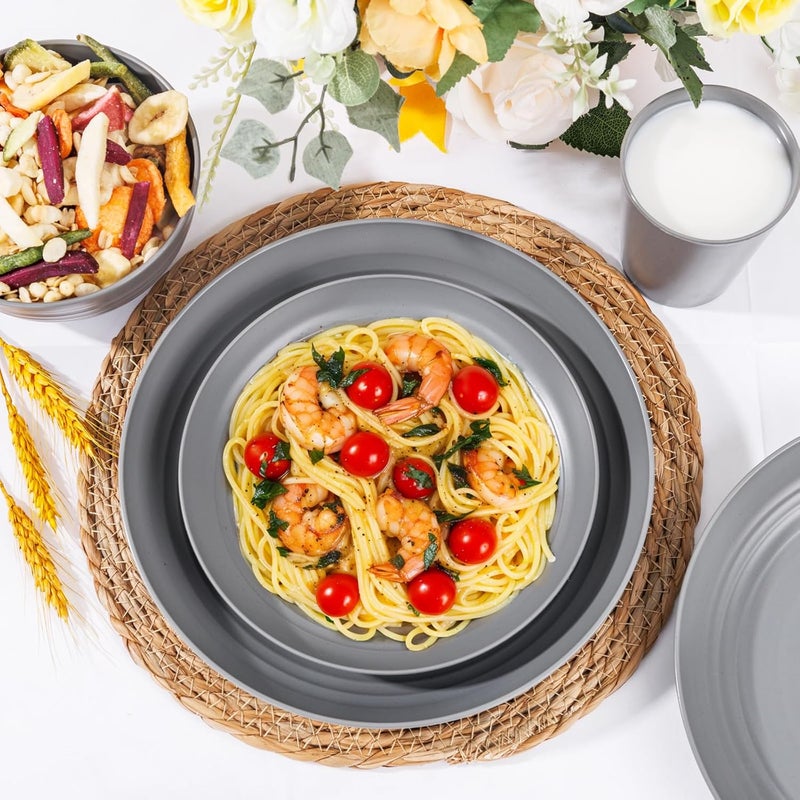 LIYH Love in your heart LIYH 16 Pcs Grey Wheat Straw Dinnerware Sets Unbreakable Dinnerware Sets for 4 Plates and Bowls Set Plastic Plates Reusable Straw Tableware Dish Set for 4 Include Plate Bowl Cup - Image 4