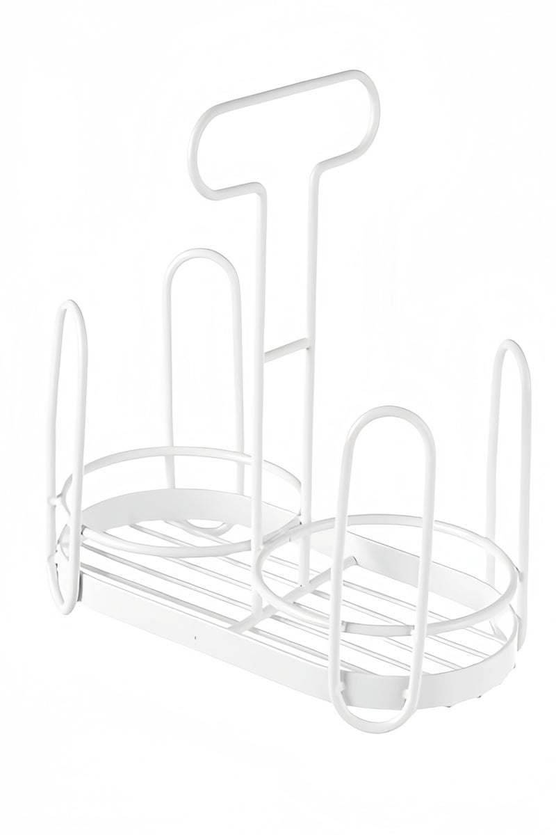 Metal Bathroom Cup Dispenser, Double  Cup Holder with Handle, Countertop Cup Storage Organizer,  Paper Cup Holder for Home (White) - Image 1