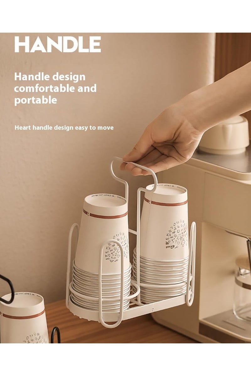 Metal Bathroom Cup Dispenser, Double  Cup Holder with Handle, Countertop Cup Storage Organizer,  Paper Cup Holder for Home (White) - Image 5