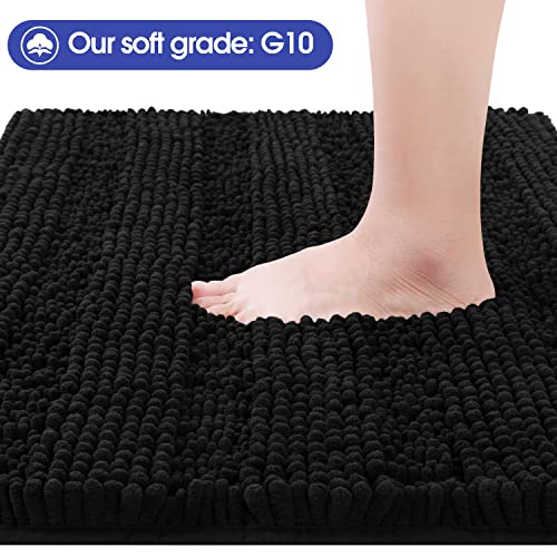 ACCUMTEK Striped Black Bathroom Rug Set 3 Pieces Ultra Soft, Non Slip Chenille Toilet Mat, Absorbent Plush Shaggy Bath Mats for Bathroom, Bedroom, Kitchen - Image 2