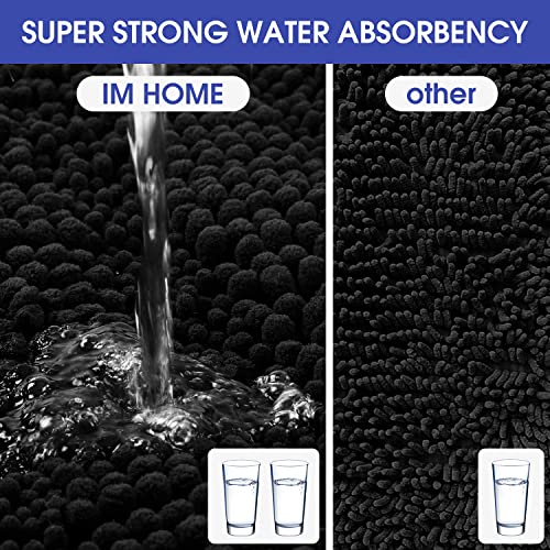 ACCUMTEK Striped Black Bathroom Rug Set 3 Pieces Ultra Soft, Non Slip Chenille Toilet Mat, Absorbent Plush Shaggy Bath Mats for Bathroom, Bedroom, Kitchen - Image 3