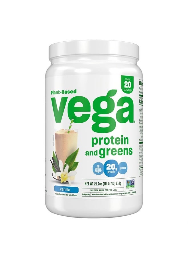 Vega Protein and Greens Protein Powder, Vanilla - 20g Plant Based Protein Plus Veggies, Vegan, Non GMO, Pea Protein for Women and Men, 21.7 Ounce (Packaging May Vary)  - Image 1