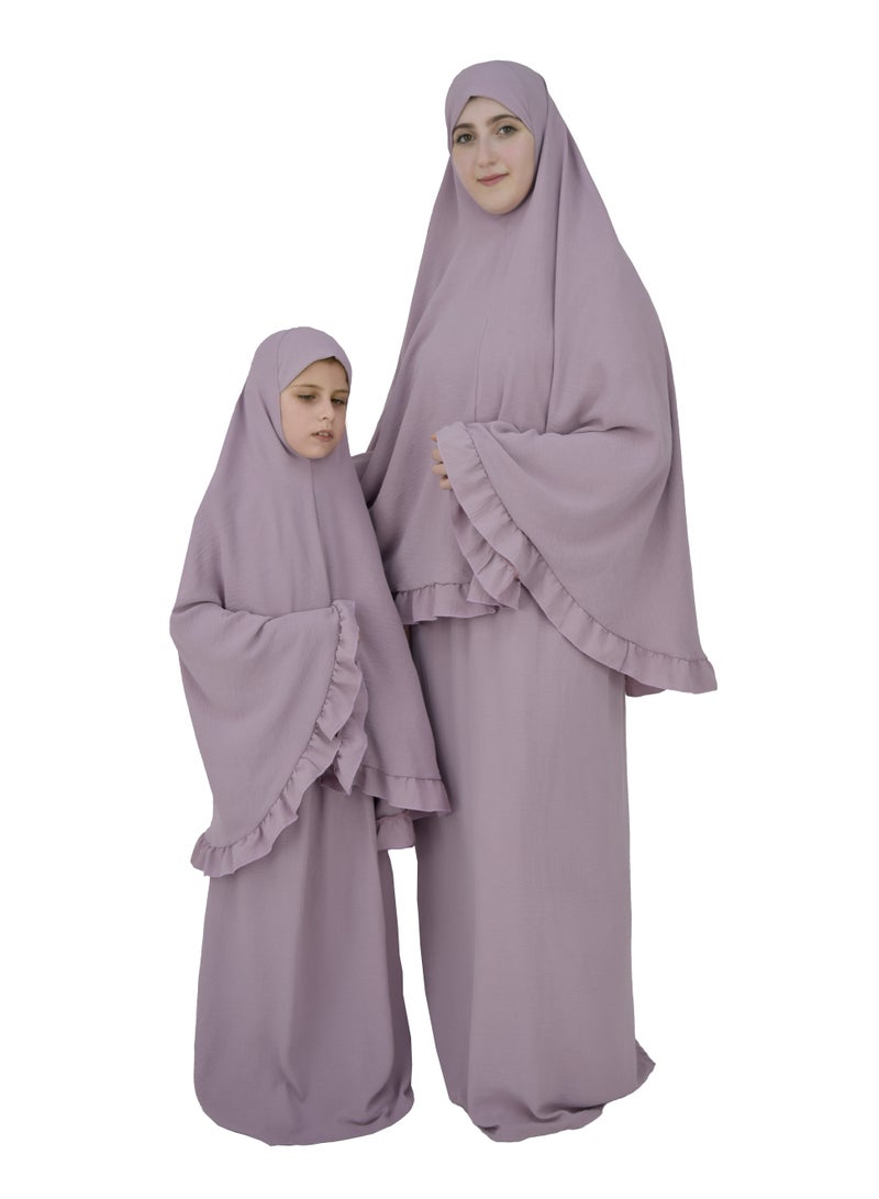  داماس كولكشن طقم صلاة للاطفال والامهات حجاب وتنورة - طقم ملابس الصلاة للبنات والامهات - اسدال  صلاة - لبس صلاة - لباس الصلاة - Image 1