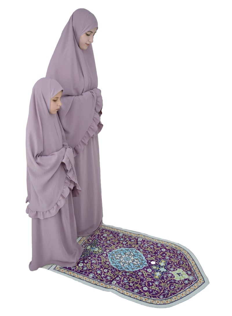  داماس كولكشن طقم صلاة للاطفال والامهات حجاب وتنورة - طقم ملابس الصلاة للبنات والامهات - اسدال  صلاة - لبس صلاة - لباس الصلاة - Image 2