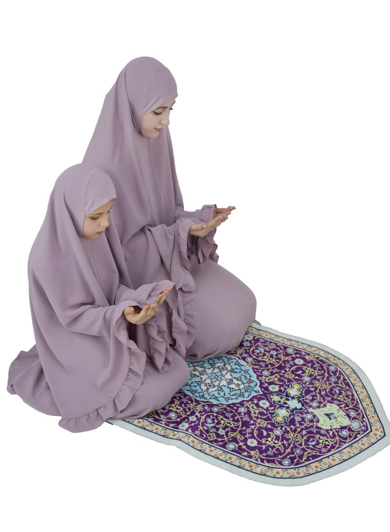  داماس كولكشن طقم صلاة للاطفال والامهات حجاب وتنورة - طقم ملابس الصلاة للبنات والامهات - اسدال  صلاة - لبس صلاة - لباس الصلاة - Image 3