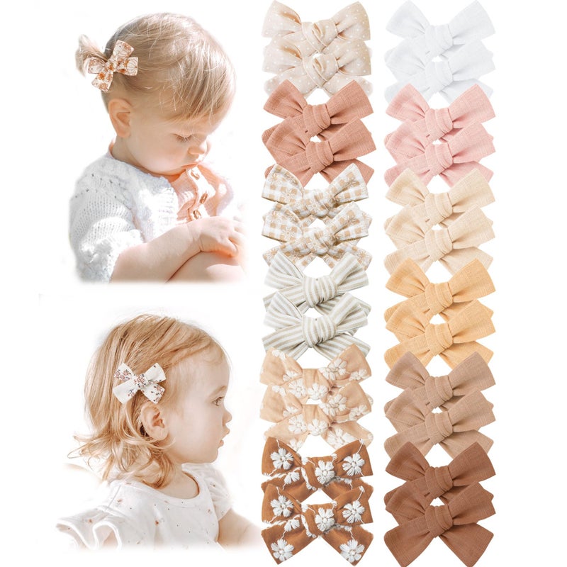 Niceye Baby Hair Clips - 24 Pcs Fully Lined Hair Bow Clips for Fine Hair Cotton Tiny Hair Barrettes for Infants, Toddlers, and Little Girls - Image 1