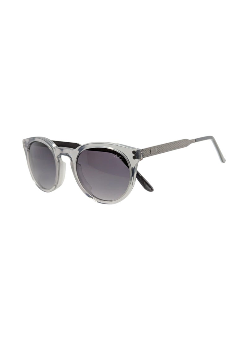 Armando Cavelli - Authentic Armando Cavalli sunglasses, crafted from carefully selected premium acetate for a luxurious look and longevity with extensive use. This model combines modernity and classic style, with a raw transparent light grey acetate front and gunmetal -plated metal temples to complete your luxury look. Comes with premium polymer lenses offer UV400 protection in a gradient dark grey - Image 1