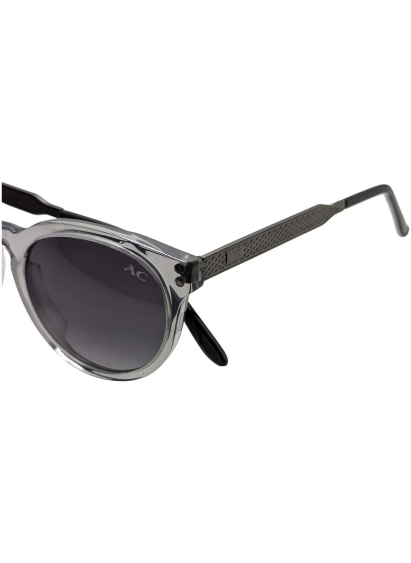 Armando Cavelli - Authentic Armando Cavalli sunglasses, crafted from carefully selected premium acetate for a luxurious look and longevity with extensive use. This model combines modernity and classic style, with a raw transparent light grey acetate front and gunmetal -plated metal temples to complete your luxury look. Comes with premium polymer lenses offer UV400 protection in a gradient dark grey - Image 1