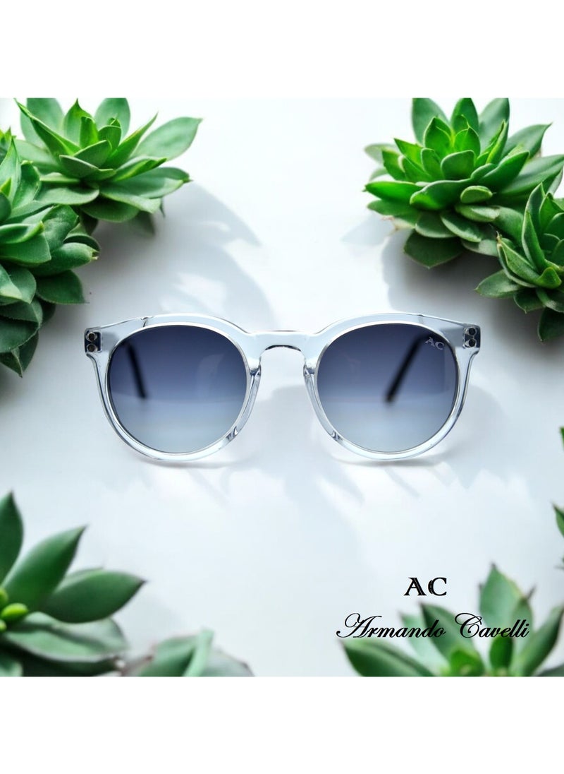 Armando Cavelli - Authentic Armando Cavalli sunglasses, crafted from carefully selected premium acetate for a luxurious look and longevity with extensive use. This model combines modernity and classic style, with a raw transparent light grey acetate front and gunmetal -plated metal temples to complete your luxury look. Comes with premium polymer lenses offer UV400 protection in a gradient dark grey - Image 1