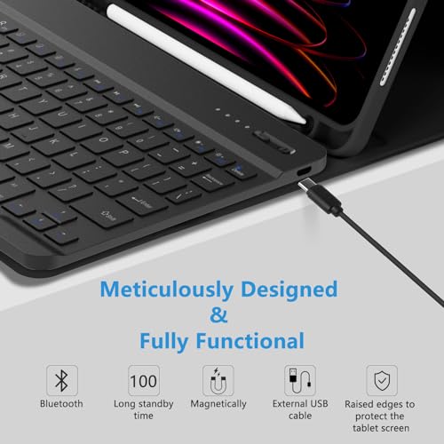 MMK for iPad Air 11 inch Case with Keyboard (M3 2025 / M2 2024) & iPad Air 5/4th Gen (2020/2022) & iPad Pro 11" 2018-2022, Detachable Bluetooth Keyboard Cover with Pencil Holder | Black - Image 5