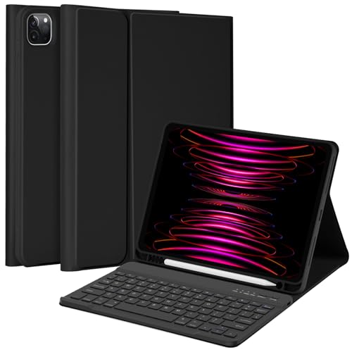 MMK for iPad Air 11 inch Case with Keyboard (M3 2025 / M2 2024) & iPad Air 5/4th Gen (2020/2022) & iPad Pro 11" 2018-2022, Detachable Bluetooth Keyboard Cover with Pencil Holder | Black - Image 1