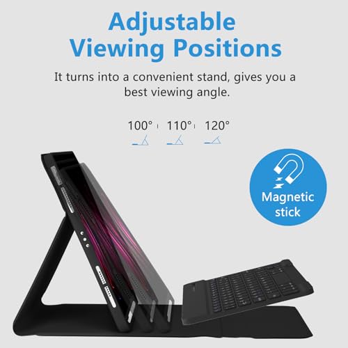 MMK for iPad Air 11 inch Case with Keyboard (M3 2025 / M2 2024) & iPad Air 5/4th Gen (2020/2022) & iPad Pro 11" 2018-2022, Detachable Bluetooth Keyboard Cover with Pencil Holder | Black - Image 4