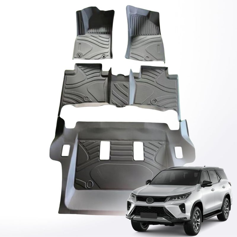 TRX AUTO 3D Car Floor Mats For Toyota Fortuner 2016 To 2025 Set Of 4 | With All Weather Protection | Black TPE Car Floor Mats | Accessories For Toyota Fortuner | - Image 1