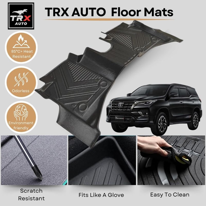 TRX AUTO 3D Car Floor Mats For Toyota Fortuner 2016 To 2025 Set Of 4 | With All Weather Protection | Black TPE Car Floor Mats | Accessories For Toyota Fortuner | - Image 2