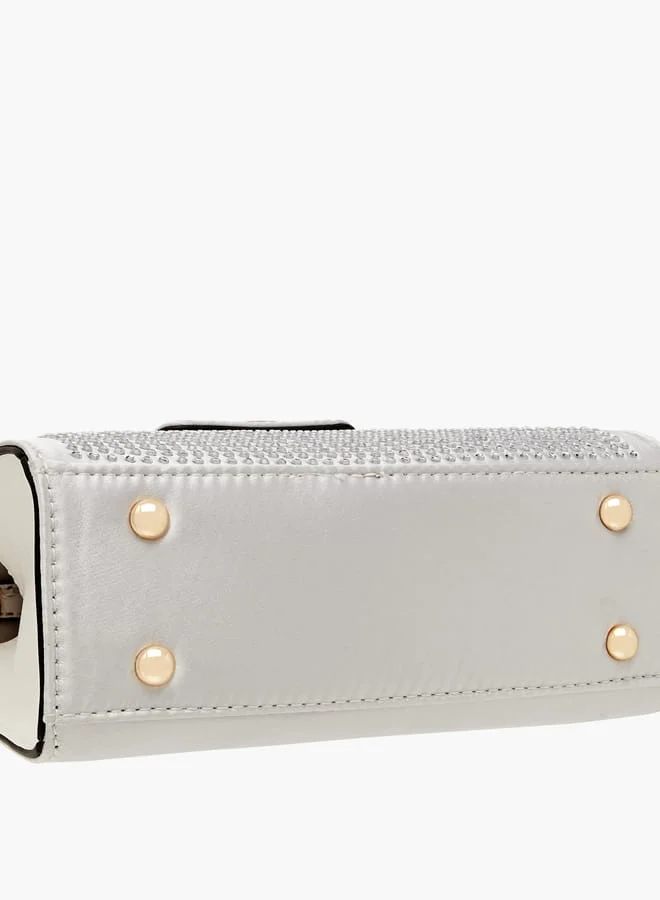 Paprika Women's Embellished Satchel Bag with Detachable Chain Strap and Flap Closure