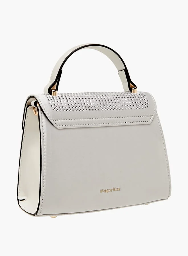 Paprika Women's Embellished Satchel Bag with Detachable Chain Strap and Flap Closure