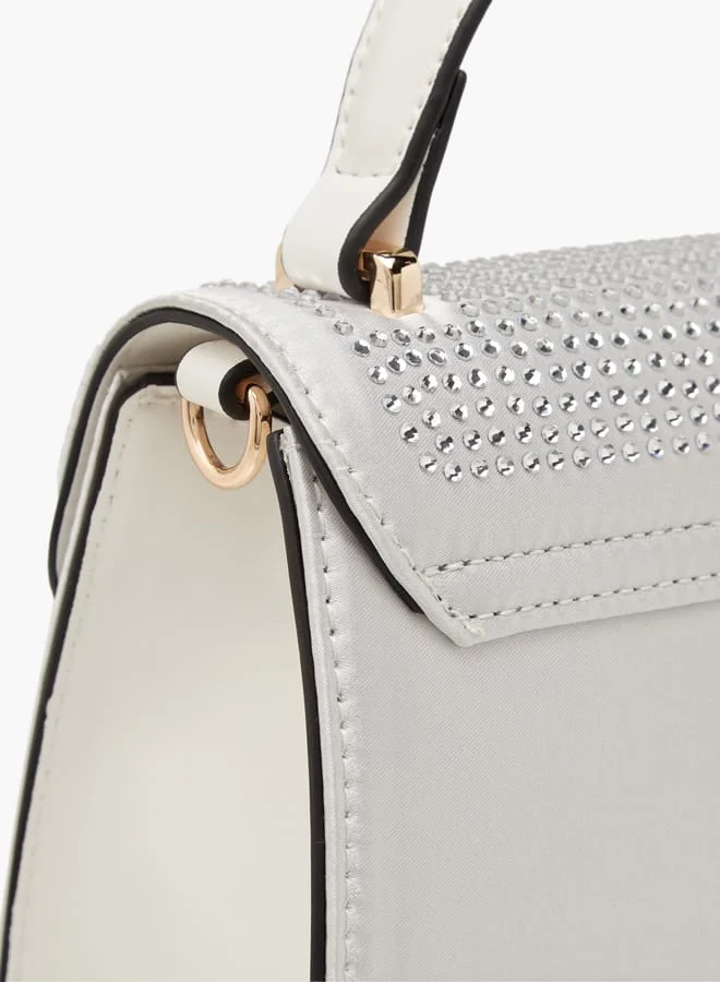 Paprika Women's Embellished Satchel Bag with Detachable Chain Strap and Flap Closure