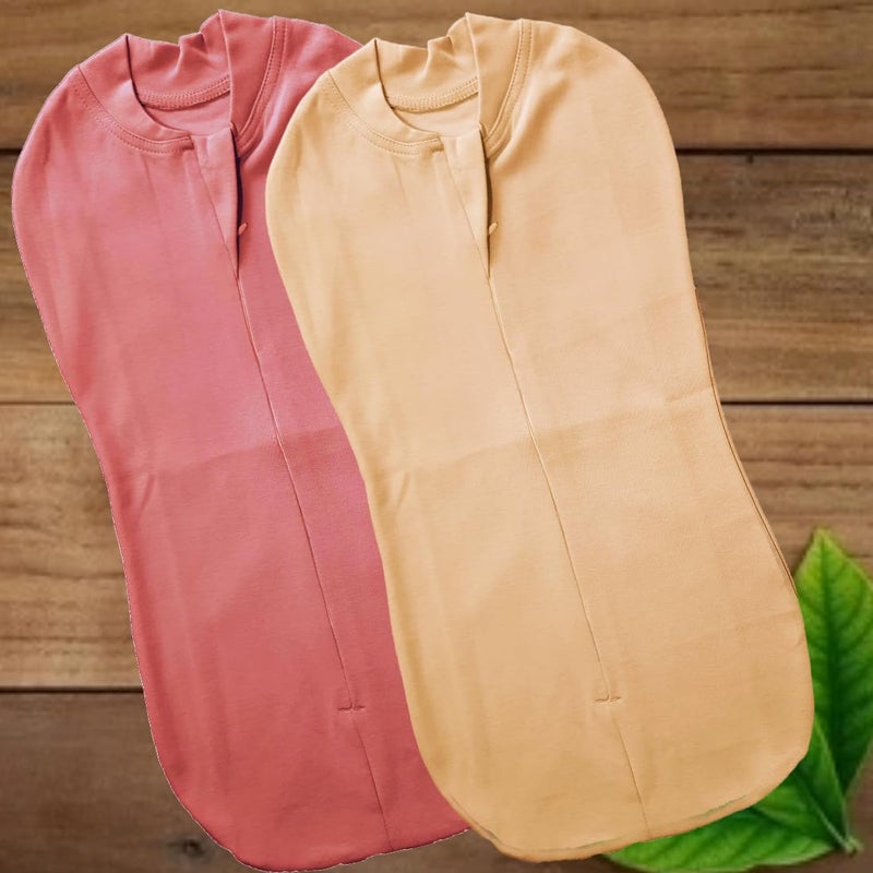 MammaChamp POD Zipper Swaddle Sleeping Bag Blankets Wrap Sack for Newborn Infant Baby 0-3 Months (Pack-of 2) (Biscuit+Brown) - Image 2