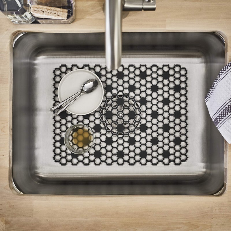 Spectrum Diversified Hexa Raised Feet Quick-Drying Heavy-Duty Protector with Non-Slip Surface, Large Farmhouse Sink Mat, Frost/Gray - Image 3