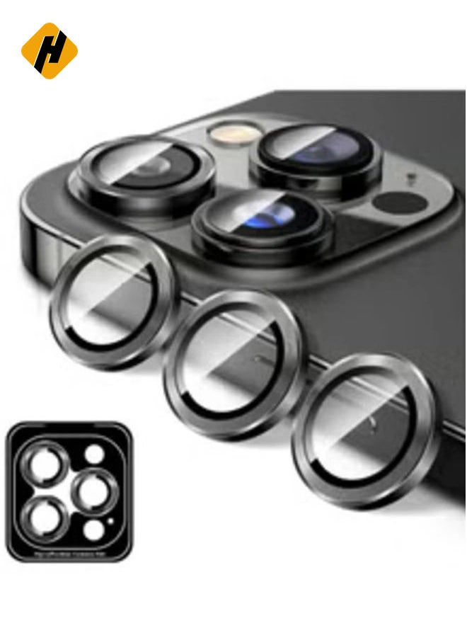 HuHa Camera Lens Protector for iPhone 16 Pro/16 Pro Max, Tempered Glass Camera Cover with Automatic Alignment, Metal Individual Rings, HD Anti-Scratch Protection - Black  - Image 1