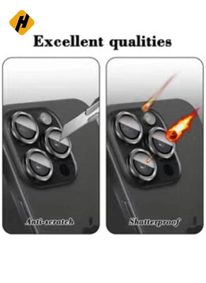 HuHa Camera Lens Protector for iPhone 16 Pro/16 Pro Max, Tempered Glass Camera Cover with Automatic Alignment, Metal Individual Rings, HD Anti-Scratch Protection - Black  - Image 4