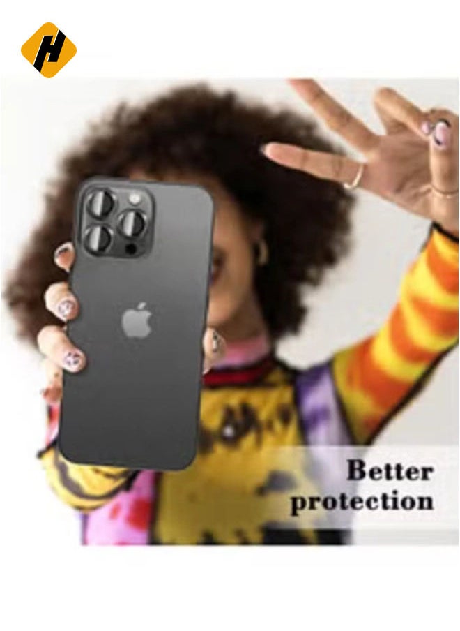 HuHa Camera Lens Protector for iPhone 16 Pro/16 Pro Max, Tempered Glass Camera Cover with Automatic Alignment, Metal Individual Rings, HD Anti-Scratch Protection - Black  - Image 5