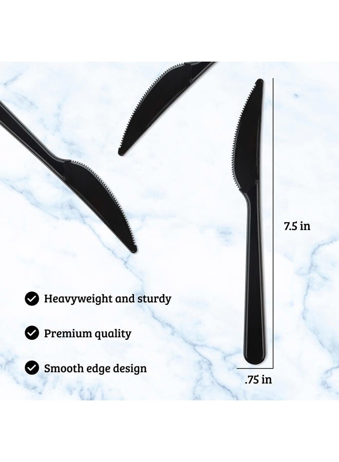 PLASTICPRO 300 Pack Heavy Weight Plastic Knives Black Disposable Knives Bulk Plastic Cutlery Set - Image 4