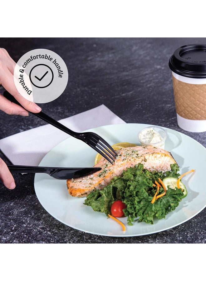 PLASTICPRO 300 Pack Heavy Weight Plastic Knives Black Disposable Knives Bulk Plastic Cutlery Set - Image 2