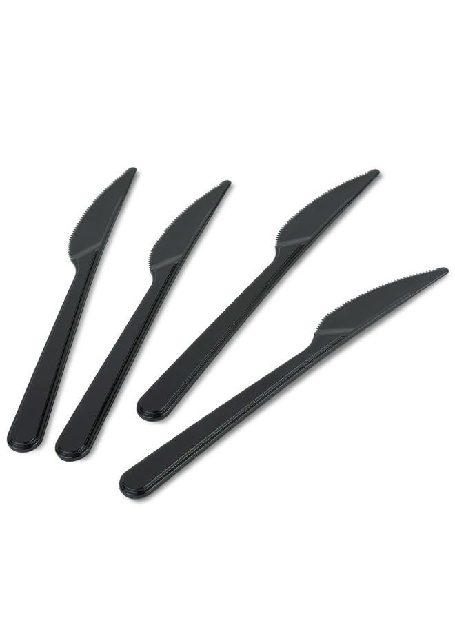 PLASTICPRO 300 Pack Heavy Weight Plastic Knives Black Disposable Knives Bulk Plastic Cutlery Set - Image 1