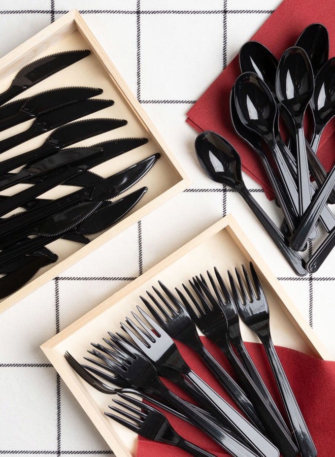 PLASTICPRO 300 Pack Heavy Weight Plastic Knives Black Disposable Knives Bulk Plastic Cutlery Set - Image 5