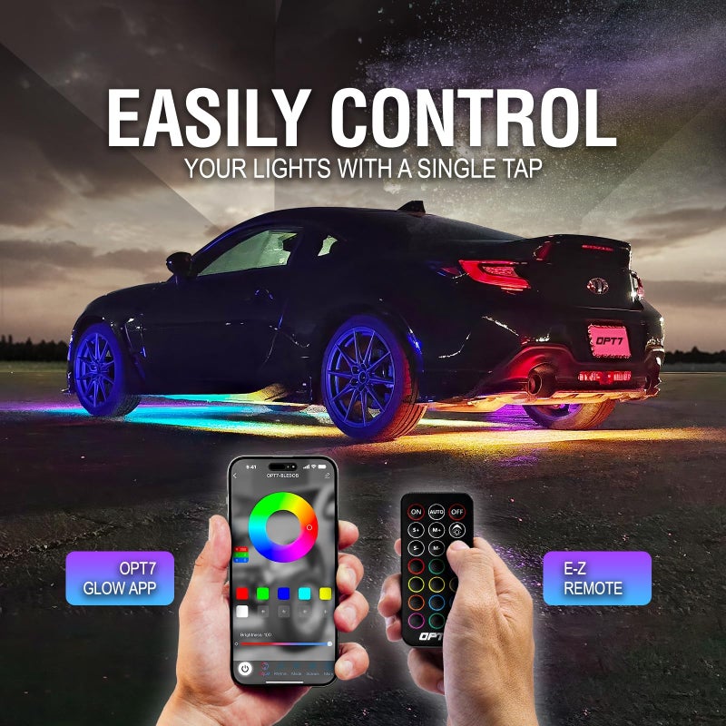OPT7 Aura DreamColor Underglow Chasing Lights for Car with APP & Remote Control, Waterproof Rigid Aluminum LED Light Bar, Exterior Neon Accent Underbody RGBIC Light Kit, Multi Colors Music Mode, 12V - Image 3