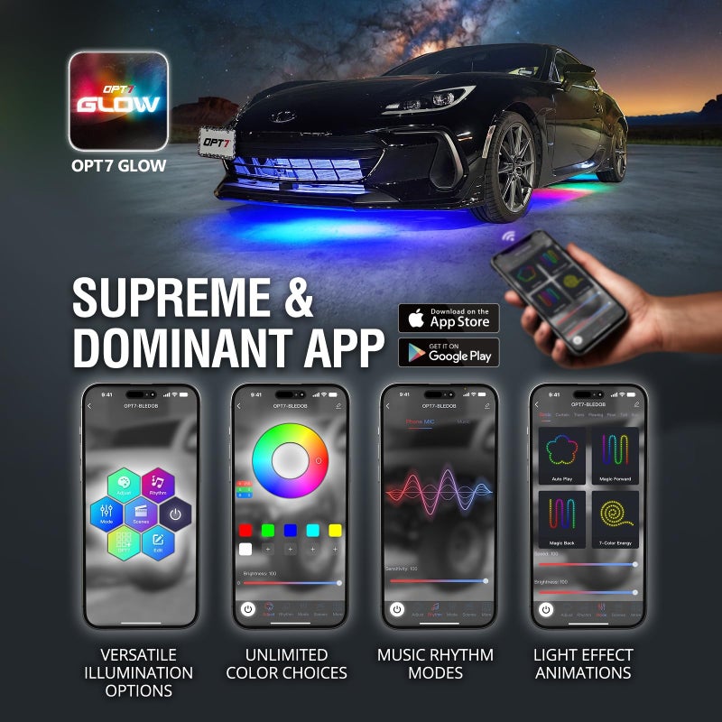 OPT7 Aura DreamColor Underglow Chasing Lights for Car with APP & Remote Control, Waterproof Rigid Aluminum LED Light Bar, Exterior Neon Accent Underbody RGBIC Light Kit, Multi Colors Music Mode, 12V - Image 2