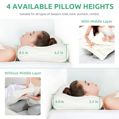 UTTU Cervical Pillow for Neck Strain Relief, Memory Foam Neck Pillow for Sleeping, Adjustable Orthopedic Sandwich Pillow, Contour Cooling for Side Back Stomach Sleeper, Medium(23.6"×14"×5.2"/4.5") - Image 4