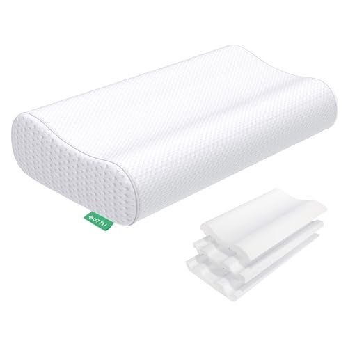 UTTU Cervical Pillow for Neck Strain Relief, Memory Foam Neck Pillow for Sleeping, Adjustable Orthopedic Sandwich Pillow, Contour Cooling for Side Back Stomach Sleeper, Medium(23.6"×14"×5.2"/4.5") - Image 1