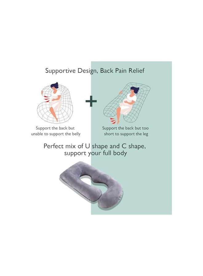 Pregnancy Pillows for Sleeping, U Shaped Full Body Maternity Pillow with Removable Cover - Support for Back, Legs, Belly, HIPS for Pregnant Women, 57 Inch Pregnancy Pillow for Women, Grey