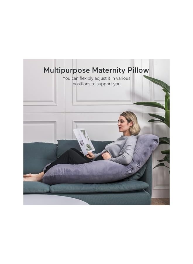 Pregnancy Pillows for Sleeping, U Shaped Full Body Maternity Pillow with Removable Cover - Support for Back, Legs, Belly, HIPS for Pregnant Women, 57 Inch Pregnancy Pillow for Women, Grey