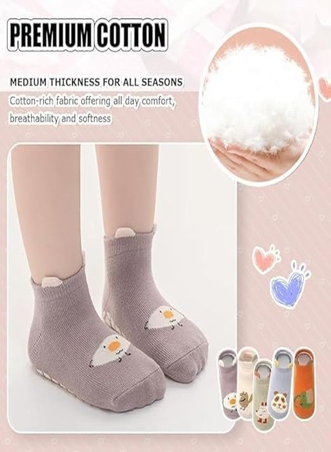 VATTU Anti-Slip Baby Socks - 5 Pairs Non-Skid Grip Socks for Infants & Toddlers - Soft Breathable Cotton Crew Socks for Boys & Girls - Comfortable Non Slip Socks for Baby Walking Safety & Warmth - Image 5
