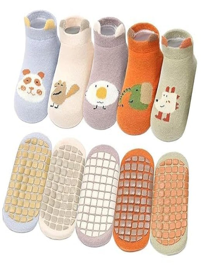 VATTU Anti-Slip Baby Socks - 5 Pairs Non-Skid Grip Socks for Infants & Toddlers - Soft Breathable Cotton Crew Socks for Boys & Girls - Comfortable Non Slip Socks for Baby Walking Safety & Warmth - Image 1