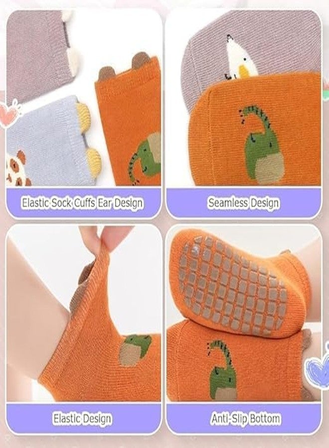 VATTU Anti-Slip Baby Socks - 5 Pairs Non-Skid Grip Socks for Infants & Toddlers - Soft Breathable Cotton Crew Socks for Boys & Girls - Comfortable Non Slip Socks for Baby Walking Safety & Warmth - Image 4