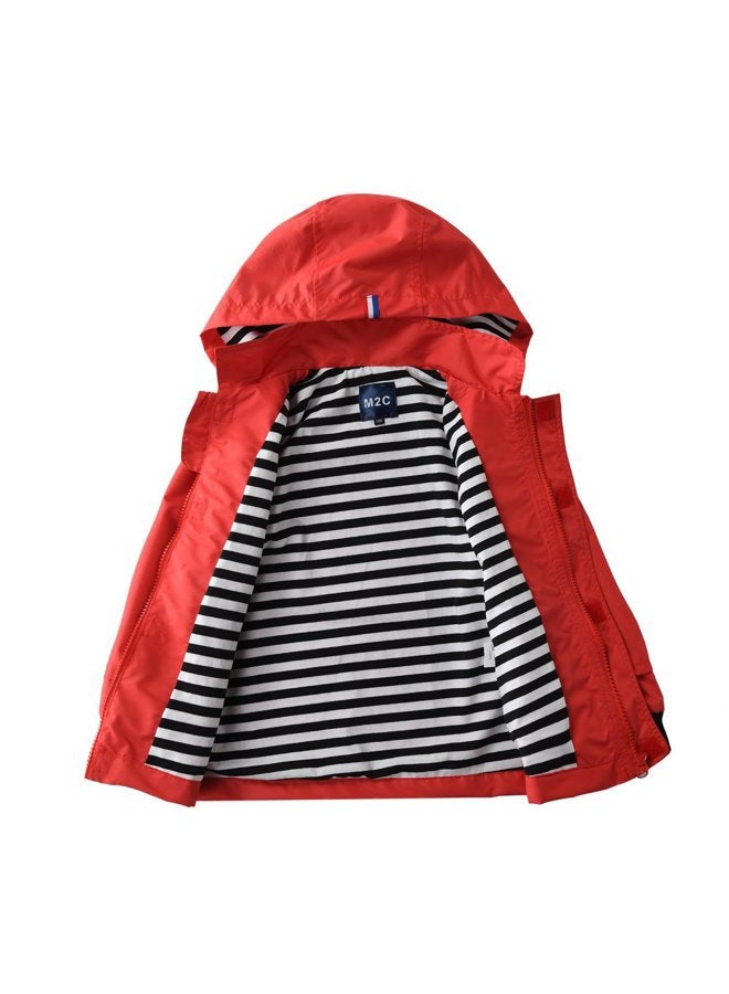 M2C Boys & Girls Raincoat Hooded Jacket Outdoor Light Windbreaker 3T Red - Image 3