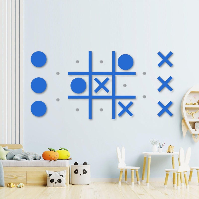 DUOLIYBC Magnetic Tic Tac Toe WallMount GameGame Room DecorHallway DecorPlayroom DecorModern Wall Decals for Kids RoomClassroomOfficesBest Gift for Family Friends Blue - Image 3