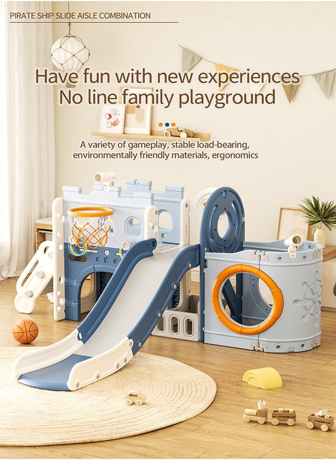 Beauenty 10 in 1 Toddler Slide, Pirate Ship Design Kids Slide for Toddlers Age 1+, Toddler Play Climber Slide Playset with Basketball Hoop and Ball, Indoor Outdoor Toddler Slide Set (83.8" x 72.8")  - Image 3